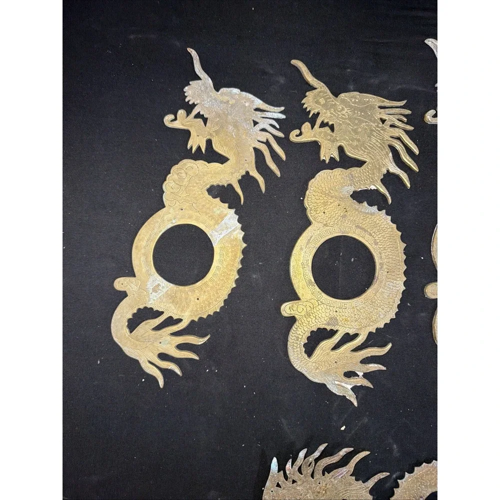 Vtg Brass Chinese Dragon Cabinet Hardware Plate Lot 5 Large 12